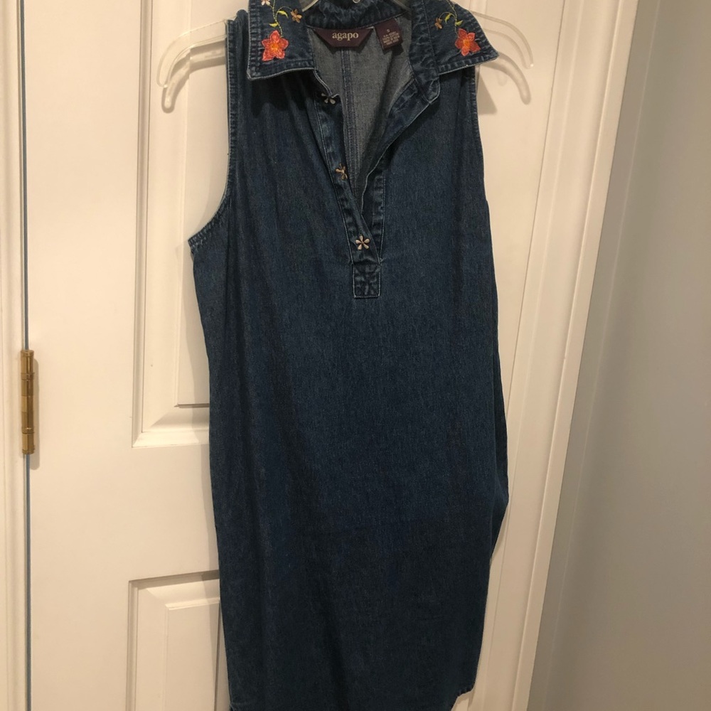 Agapo flower embroidered denim dress.